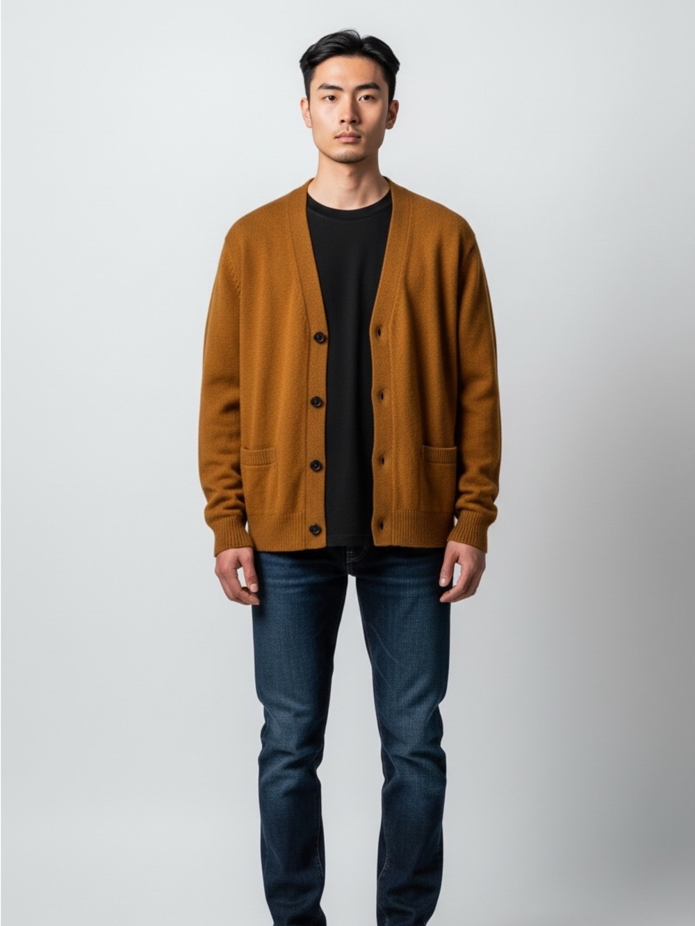 Uniqlo Men's Chestnut Brown Button-Up Cardigan Wool M